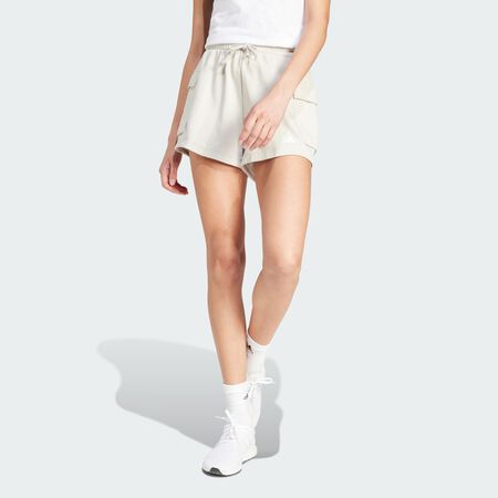 ADIDAS SPORTSWEAR Essentials Small Logo French Terry Cargo Shorts Beige / White WOMEN