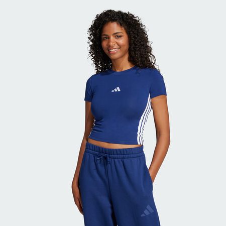 ADIDAS SPORTSWEAR Essentials 3-Stripes Slim Baby Tee Dark Blue / White WOMEN