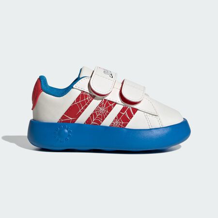 adidas x Marvel Spider-Man Grand Court Shoes Kids : Cloud White / Pure Ruby / Bright Blue