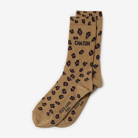 FELI CHAUSSETTES CREW CHATON LEOPARD BEIGE/BROWN WOMEN