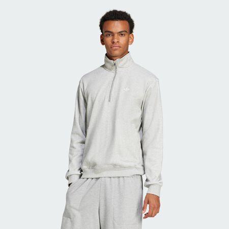 ADIDAS ORIGINALS Trefoil Essentials Waffle 1/2 Zip Sweatshirt Medium Grey Heather MEN