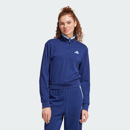 ADIDAS ORIGINALS Essentials Color Pop French Terry Crop Quarter-Zip Track Jacket Dark Blue WOMEN