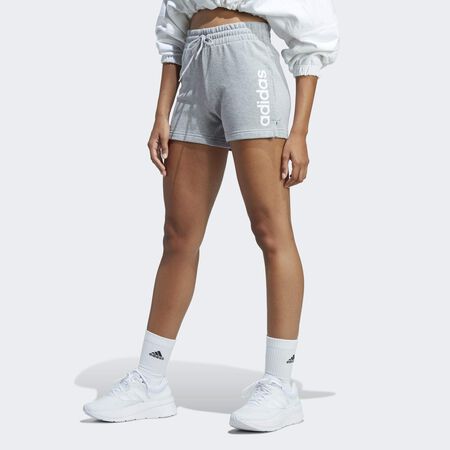 ADIDAS SPORTSWEAR Essentials Linear French Terry Shorts Medium Grey Heather / White WOMEN