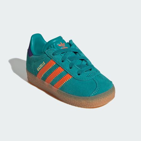 ADIDAS ORIGINALS Gazelle Comfort Closure Elastic Laces Shoes Kids Pure Teal / Impact Orange / Collegiate Purple BABIES