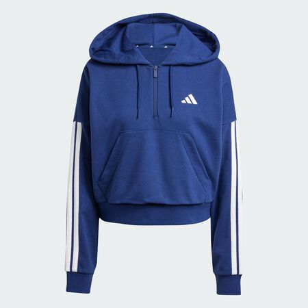 Essentials 3-Stripes French Terry Quarter-Zip Hoodie : Dark Blue / White