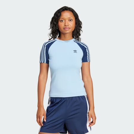 ADIDAS ORIGINALS TEE SHIRT SLIM 3 STRIPES BLUE/NAVY BLUE WOMEN