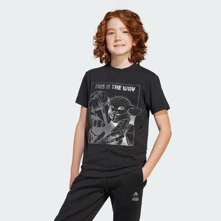ADIDAS ORIGINALS ADIDAS STAR WARS MANDALORIAN GRAPHIC T-SHIRT Black / Iron Metallic JUNIOR
