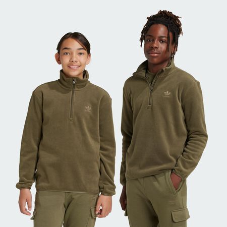 ADIDAS ORIGINALS Polar Fleece 1/2 Zip Sweatshirt Kids Olive Strata JUNIOR