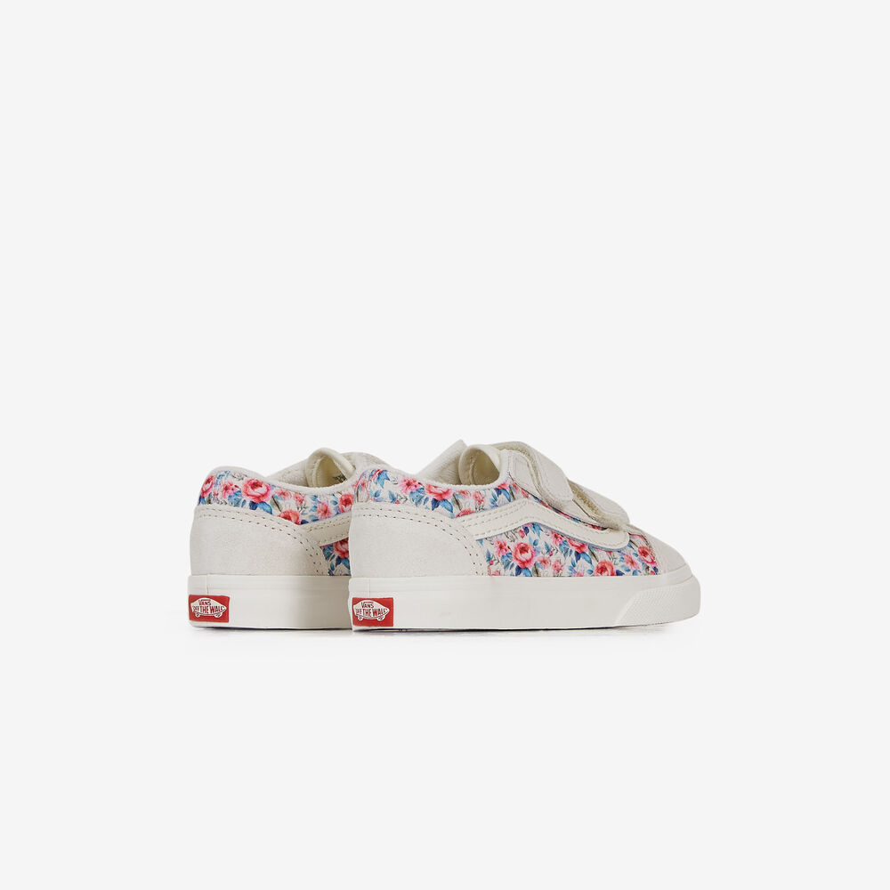 VANS OLD SKOOL V FLORAL SNEAKERS ENFANT BEIGE/ROSE SCRATCH