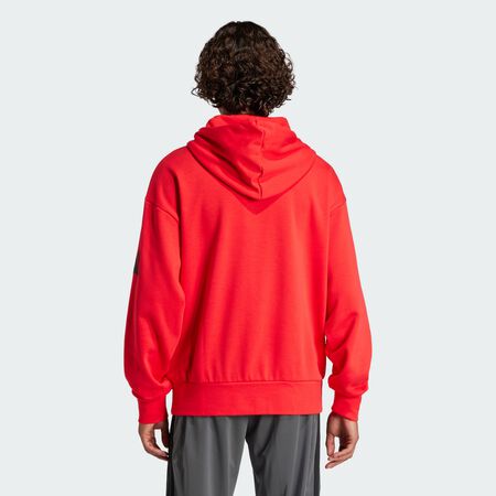 ADIDAS ORIGINALS Essentials Loose-Fit 3 Bar Logo French Terry Hoodie Pure Ruby / Black MEN