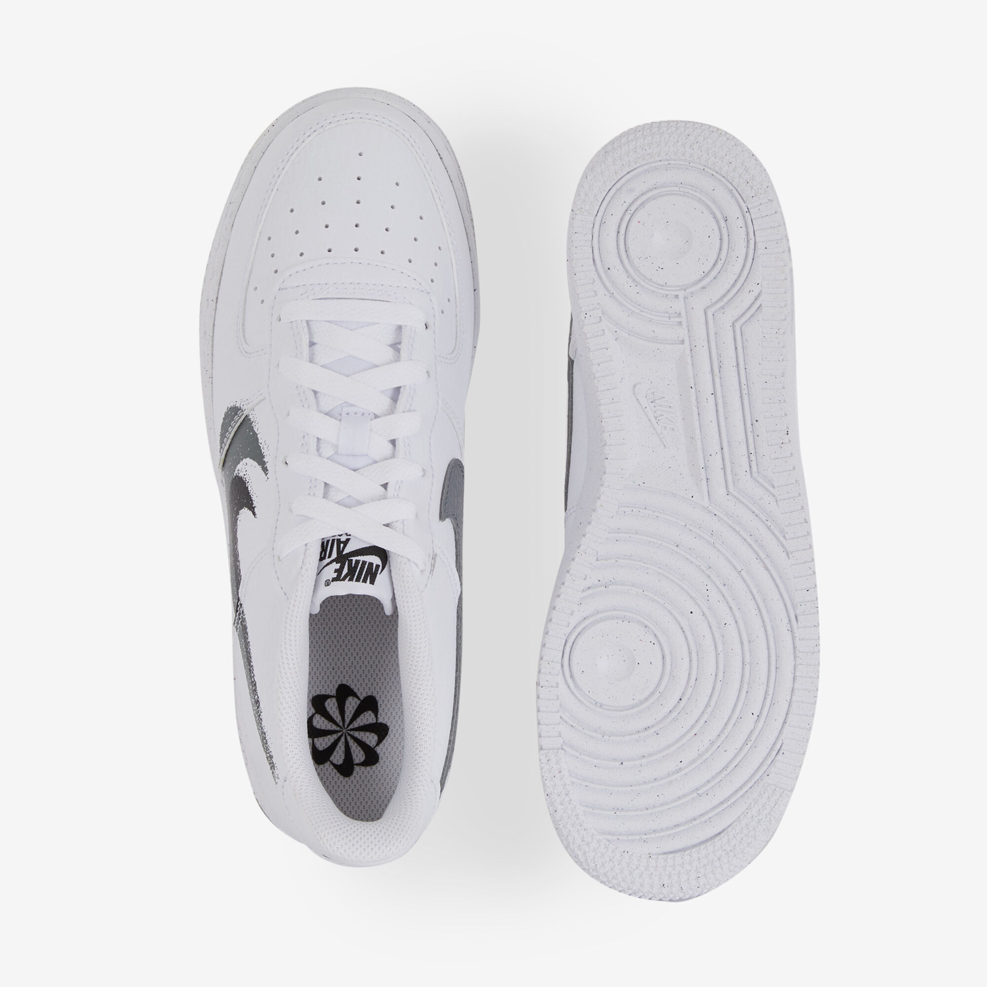NIKE AIR FORCE 1 LOW DOUBLE SWOOSH WHITE BLACK SNEAKERS CHILDREN