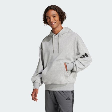 ADIDAS ORIGINALS Essentials Loose-Fit 3 Bar Logo French Terry Hoodie Medium Grey Heather / Black MEN