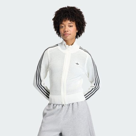 ADIDAS ORIGINALS KNITTED CROCHET FIREBIRD TRACK TOP Off White WOMEN