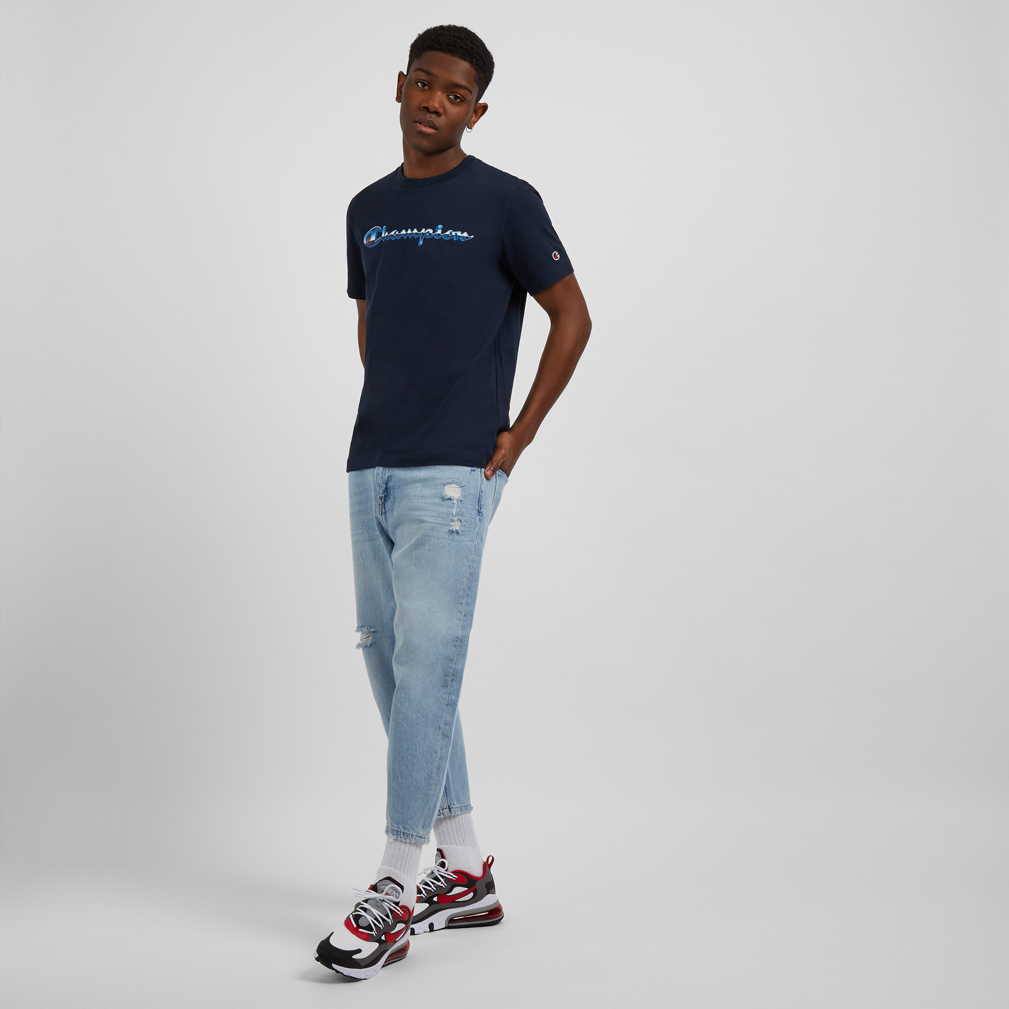 Tee Shirt Classique Logo Champion Marine L Male