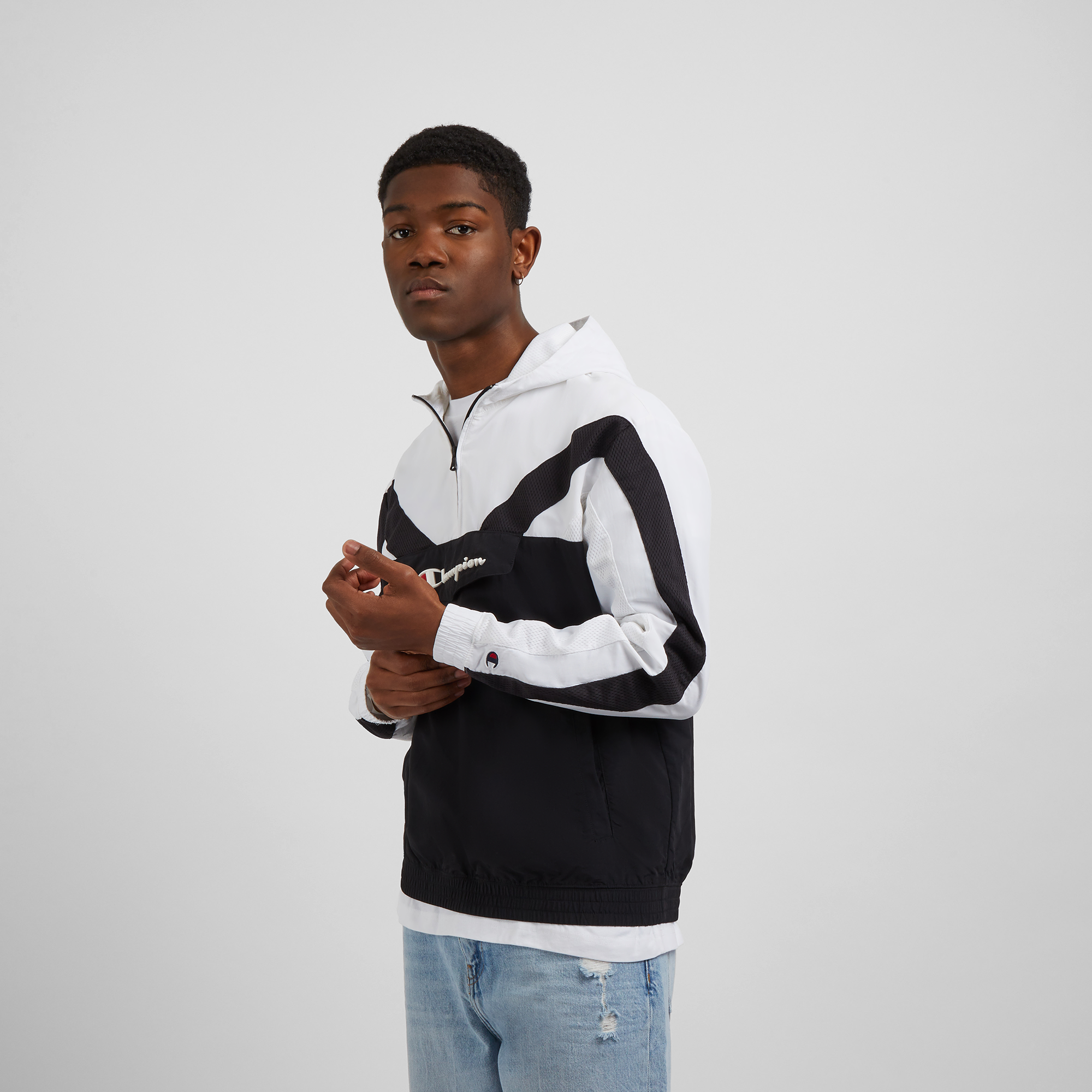 Sweat Demi Zip Colorblock Woven Champion Blanc/noir L Male