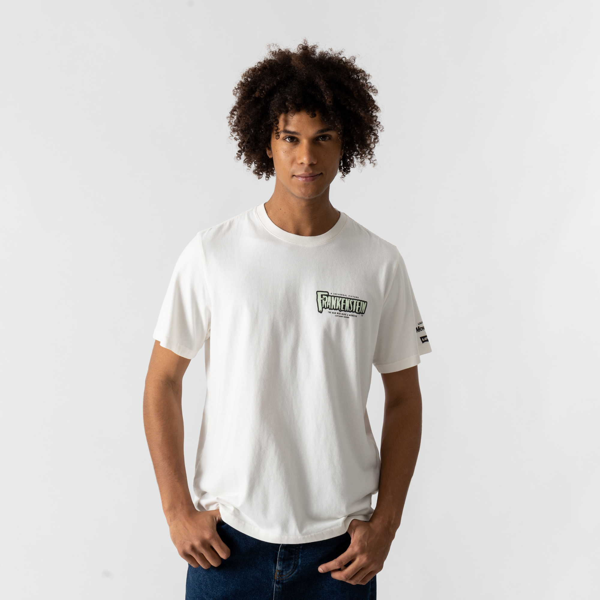 Tee Shirt Ss Monsters Frankenstein Blanc/vert Fluo