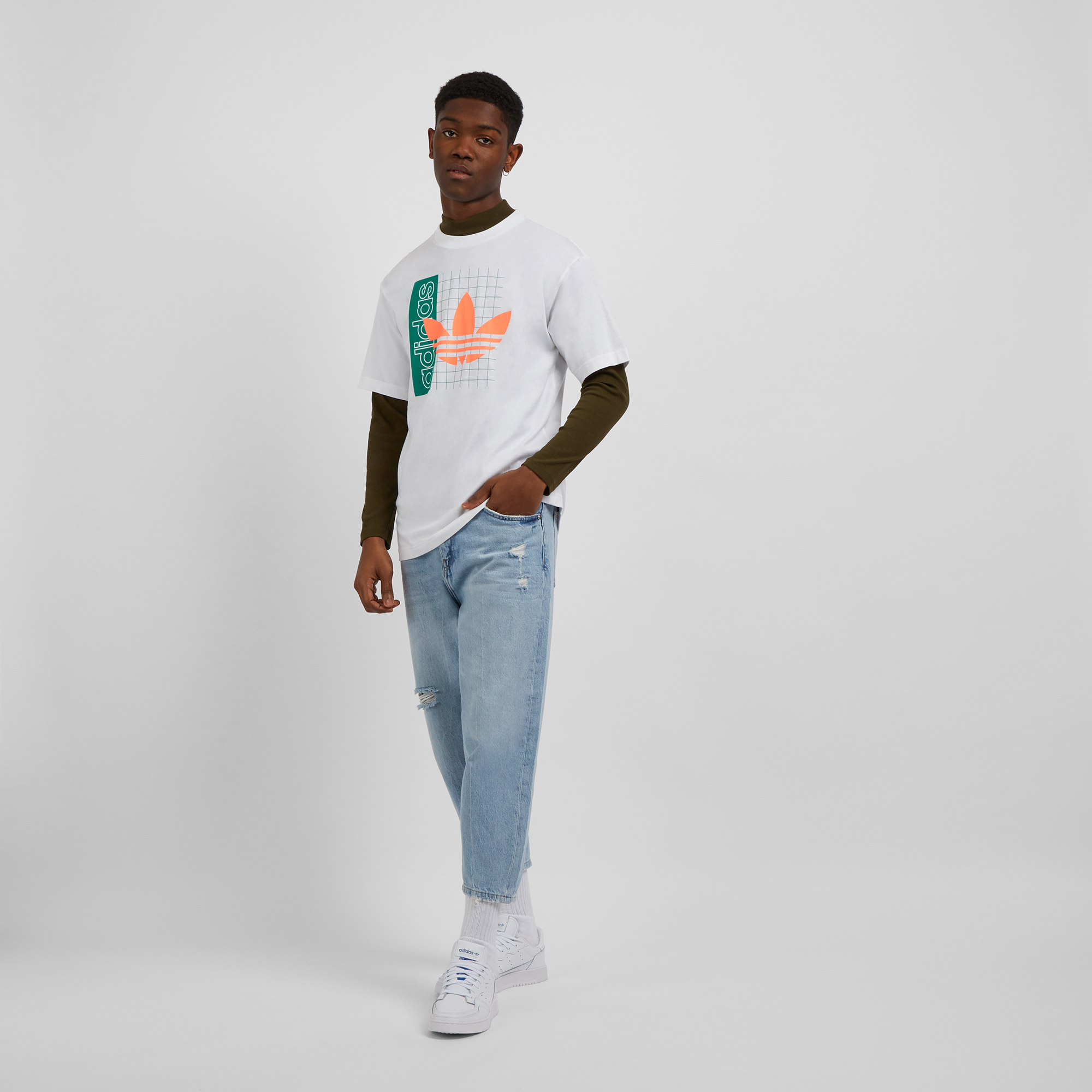 Tee Shirt Grid Terfoil Adidas Originals Blanc/vert/rose L Male