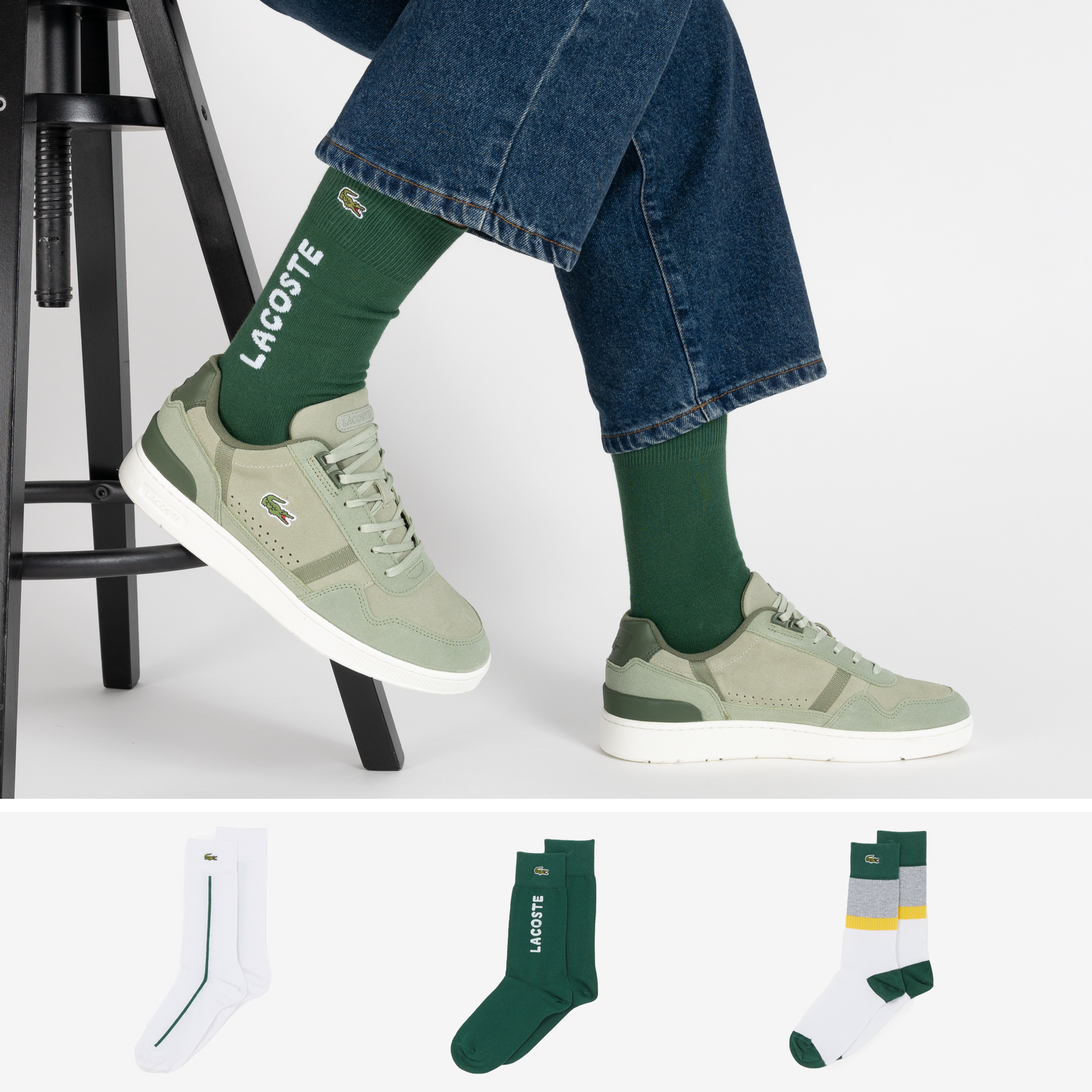 coffret chaussettes x3 crew logo  blanc/vert   - enfant -