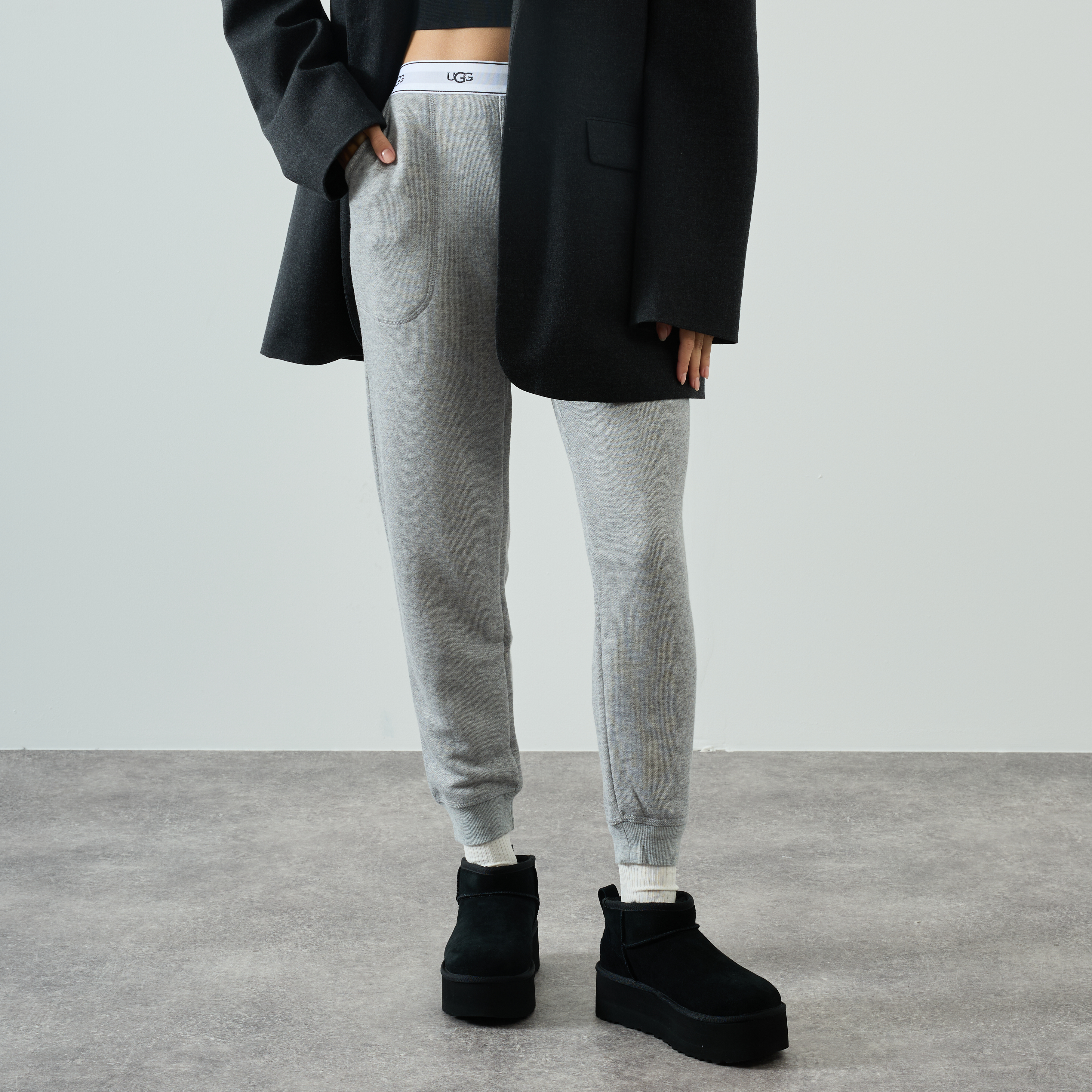 UGG PANT JOGGER CATHY LOGO TAPE GREY WHITE TROUSERS WOMEN