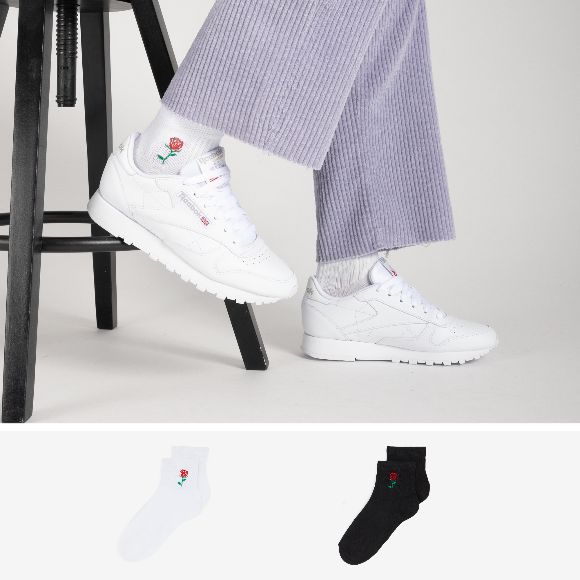 Pack Quarter Broderie Rose X2 Noir/blanc