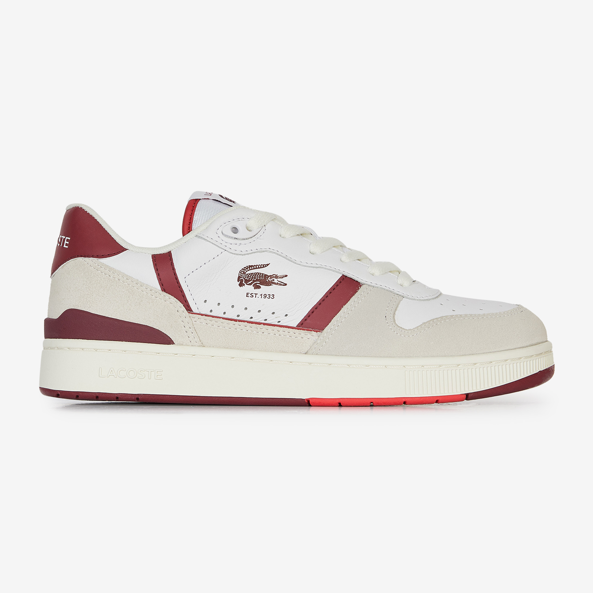 LACOSTE T CLIP SET BLANC BORDEAUX SNEAKERS HOMME LACETS Courir