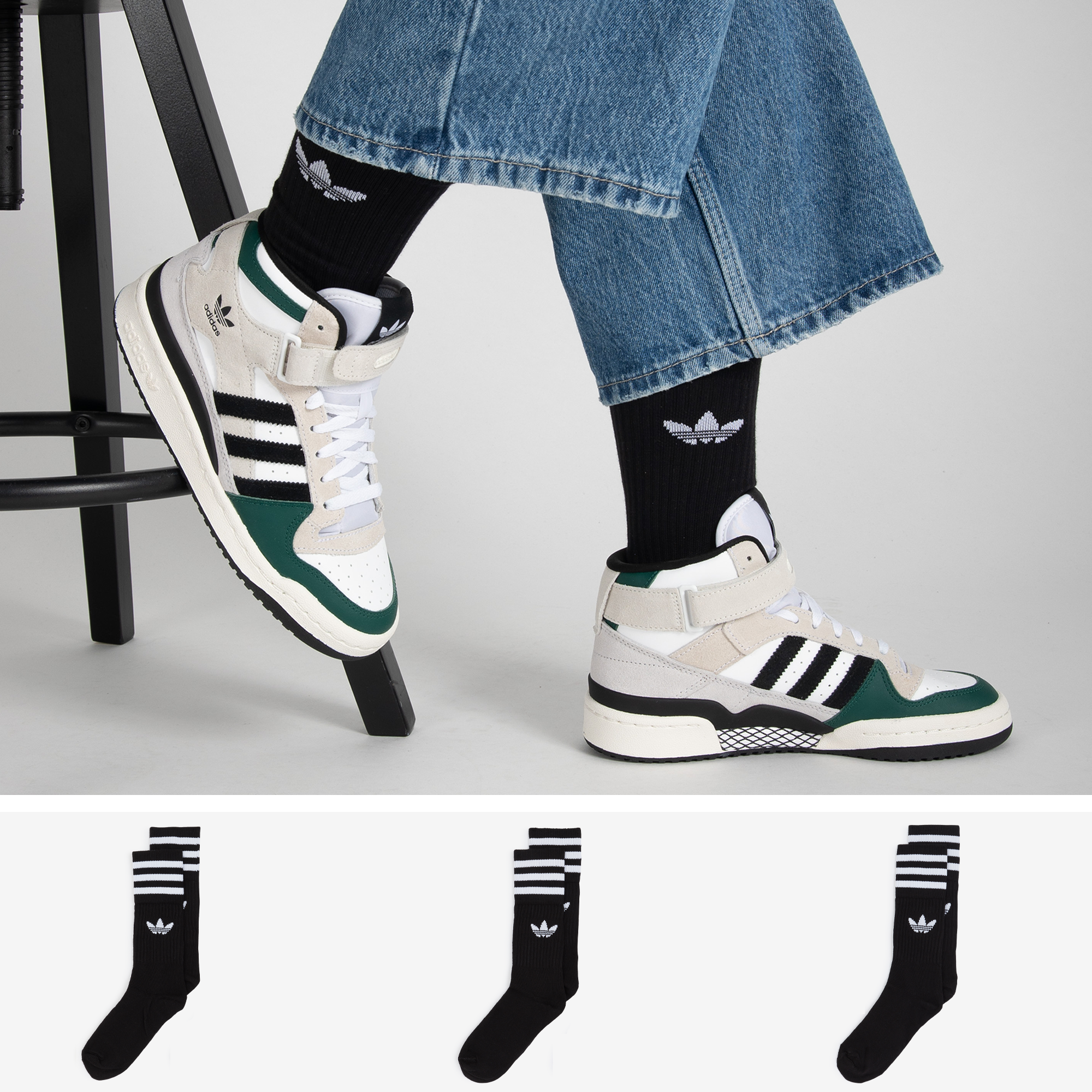 ADIDAS ORIGINALS CHAUSSETTES X3 CREW TREFOIL BLACK SOCKS UNISEX