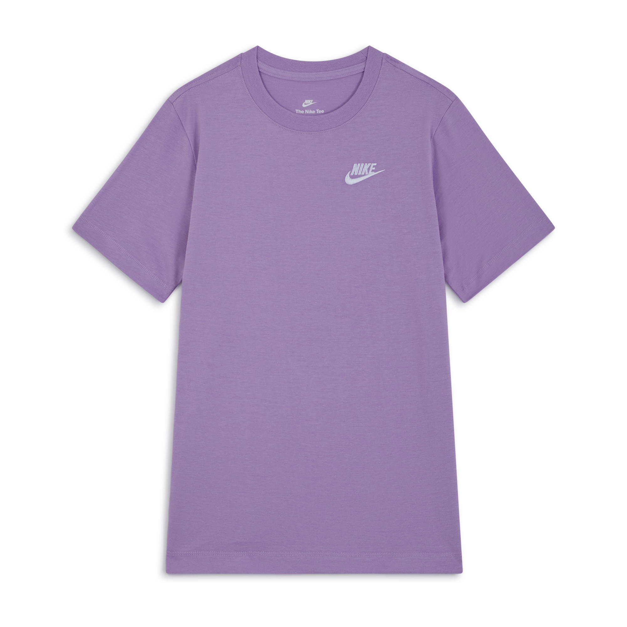 purple and white nike shirt