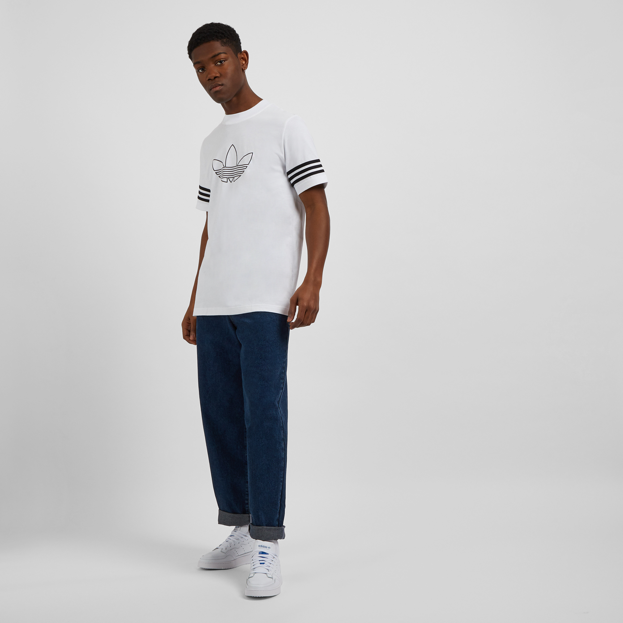 Tee Shirt Logo Trefoil Stripes Adidas Originals Blanc/noir L Male