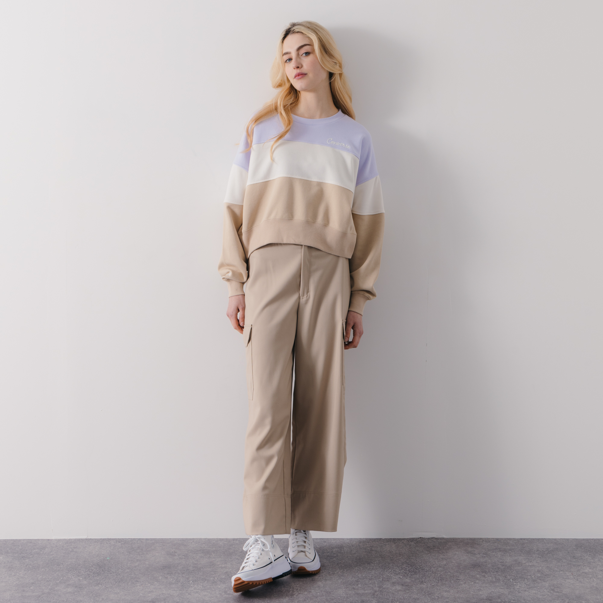 Sweat Crew Color Blocked Chain Stitch Lilas/blanc