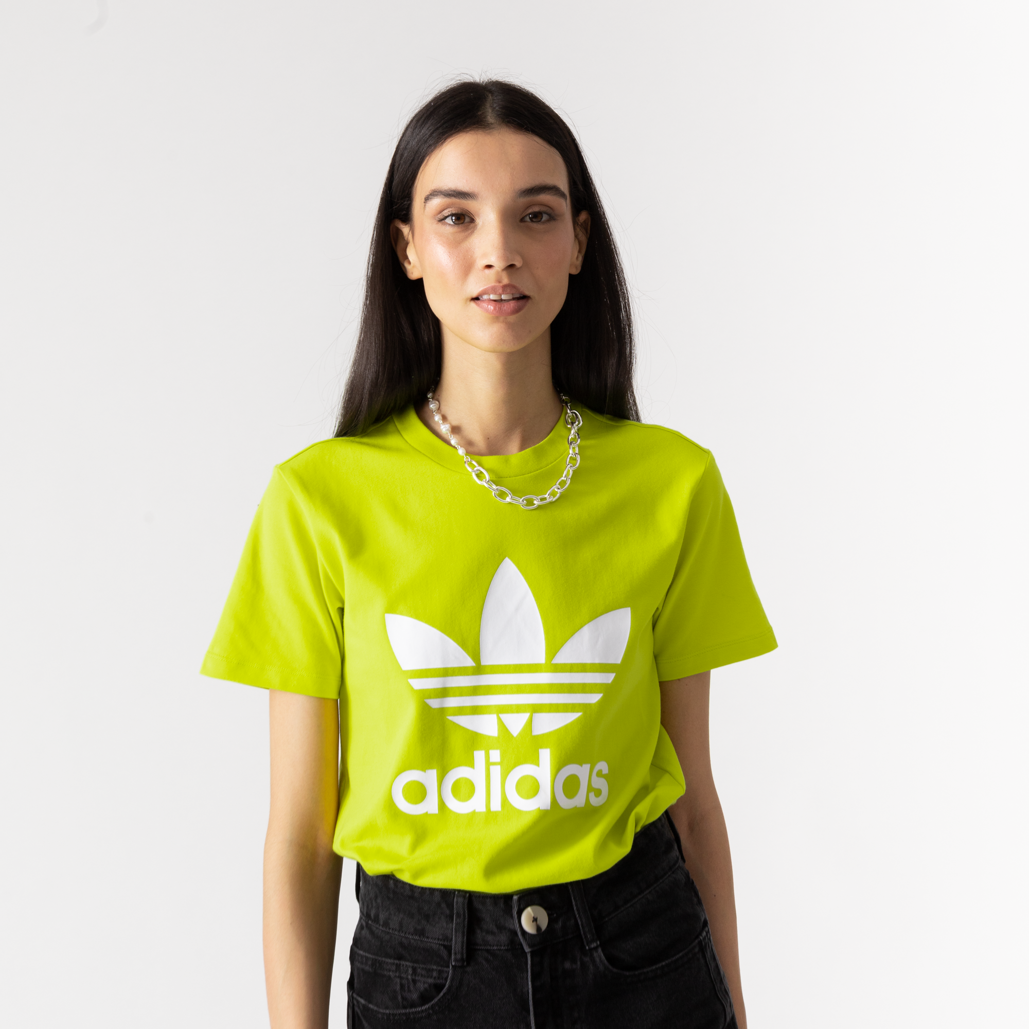 ADIDAS ORIGINALS TEE SHIRT TREFOIL JAUNE FLUO TEE SHIRT FEMME