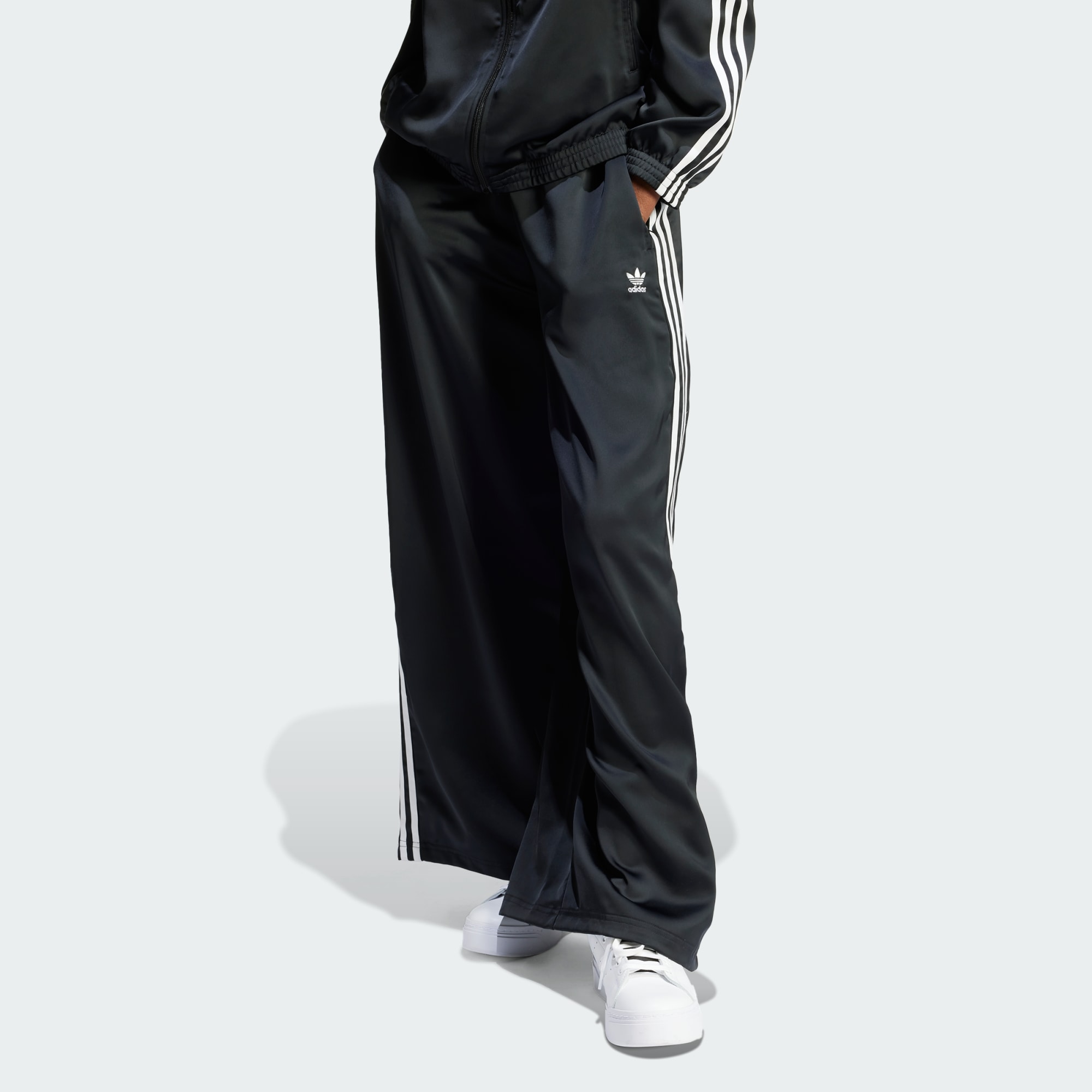 ADIDAS ORIGINALS Adicolor Satin Wide Leg Track Pants Black