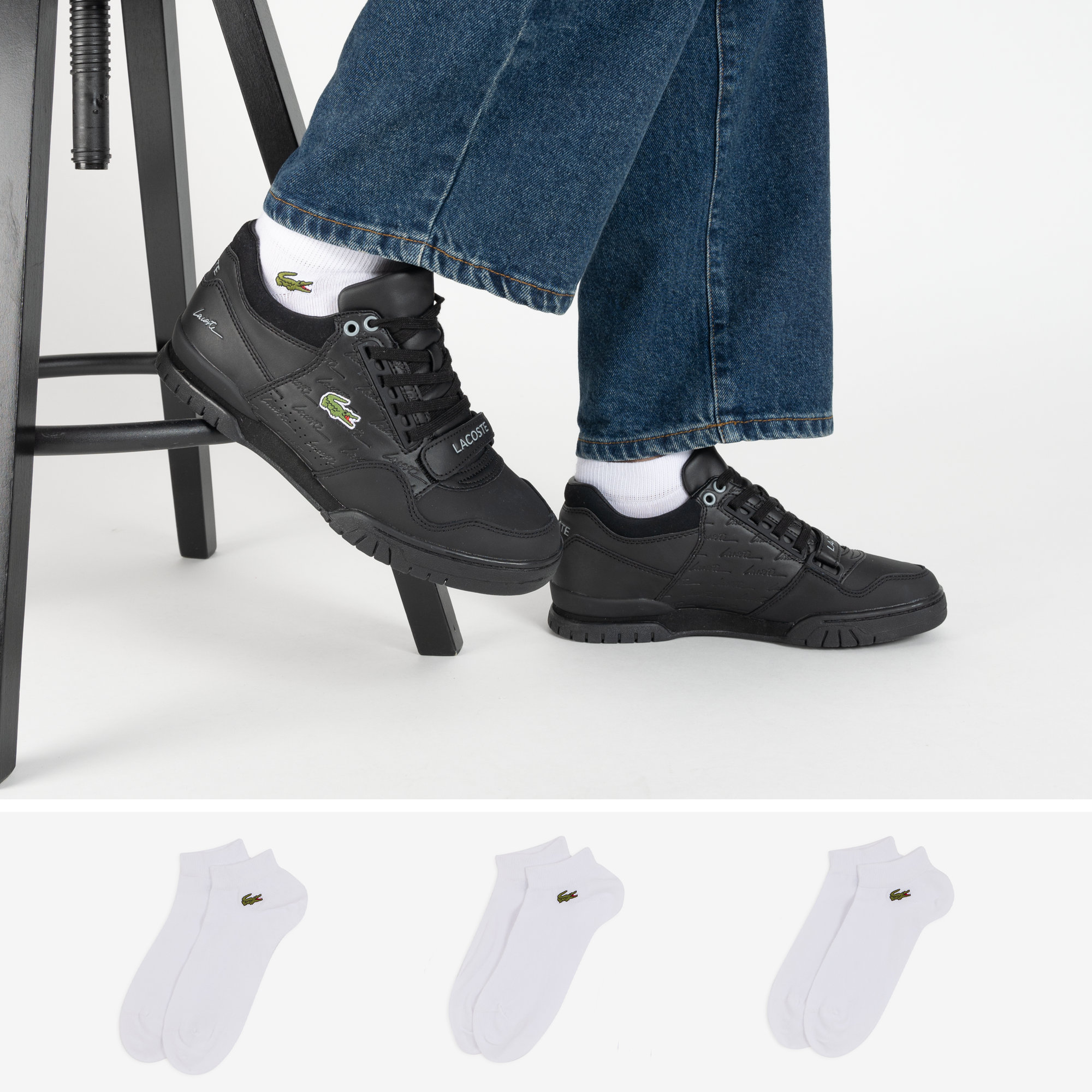 Chaussettes de tennis Lacoste homme - Coloris noir - Pack de 3 paires