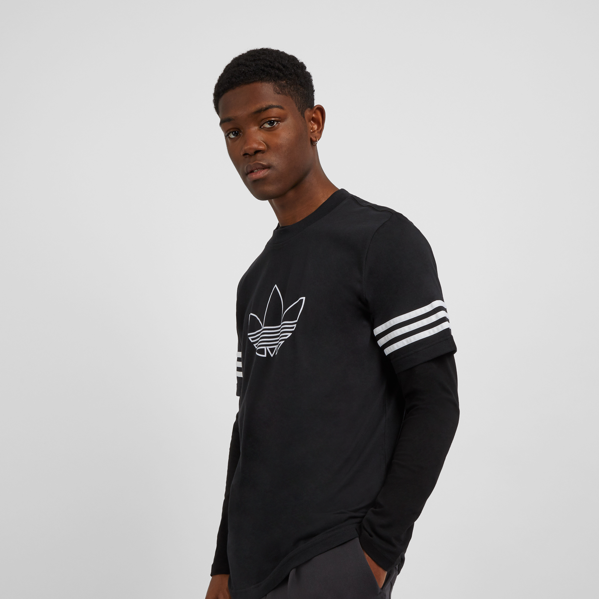Tee Shirt Logo Trefoil Stripes Adidas Originals Noir/blanc L Male