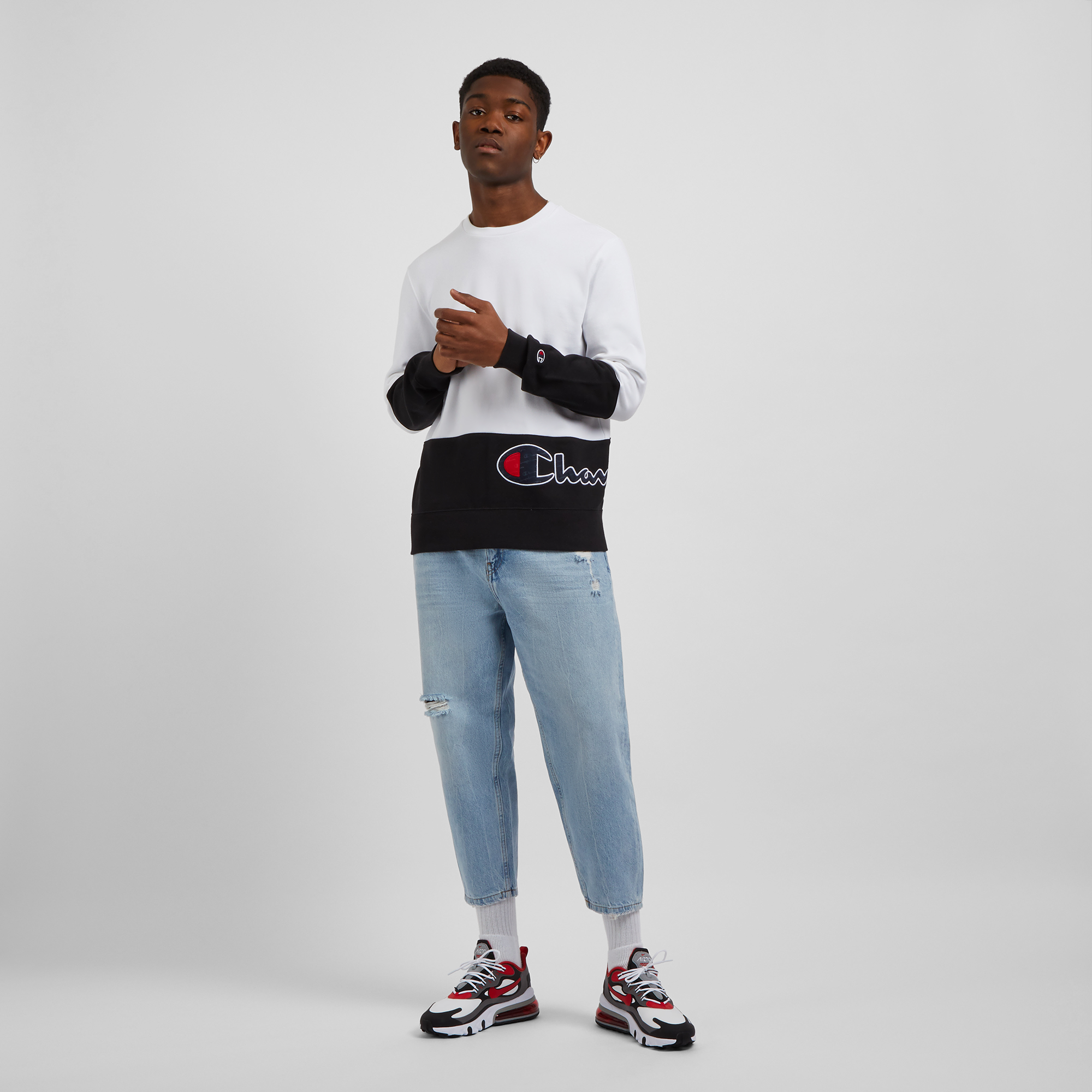 Sweat Colorblock Logo Champion Blanc/marine L Male