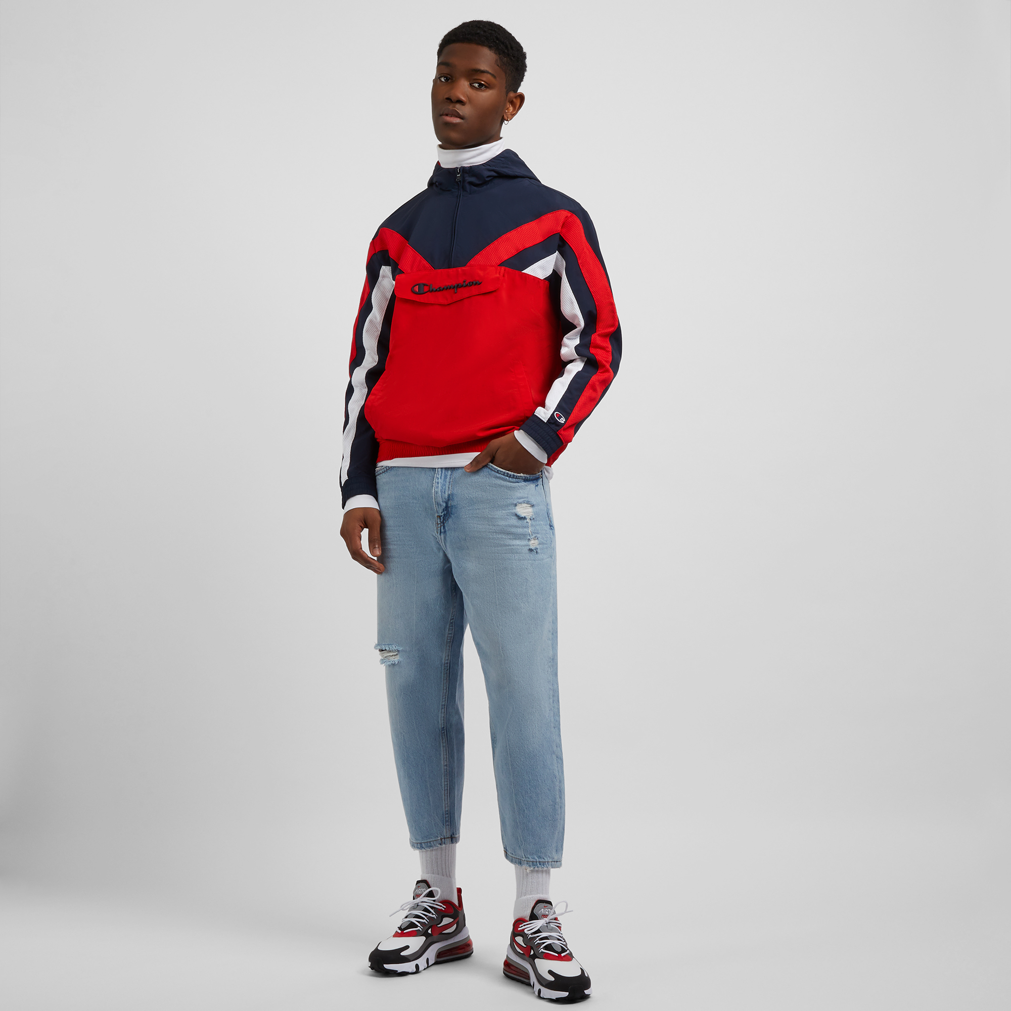 Sweat Demi Zip Colorblock Woven Champion Marine/rouge/blanc L Male