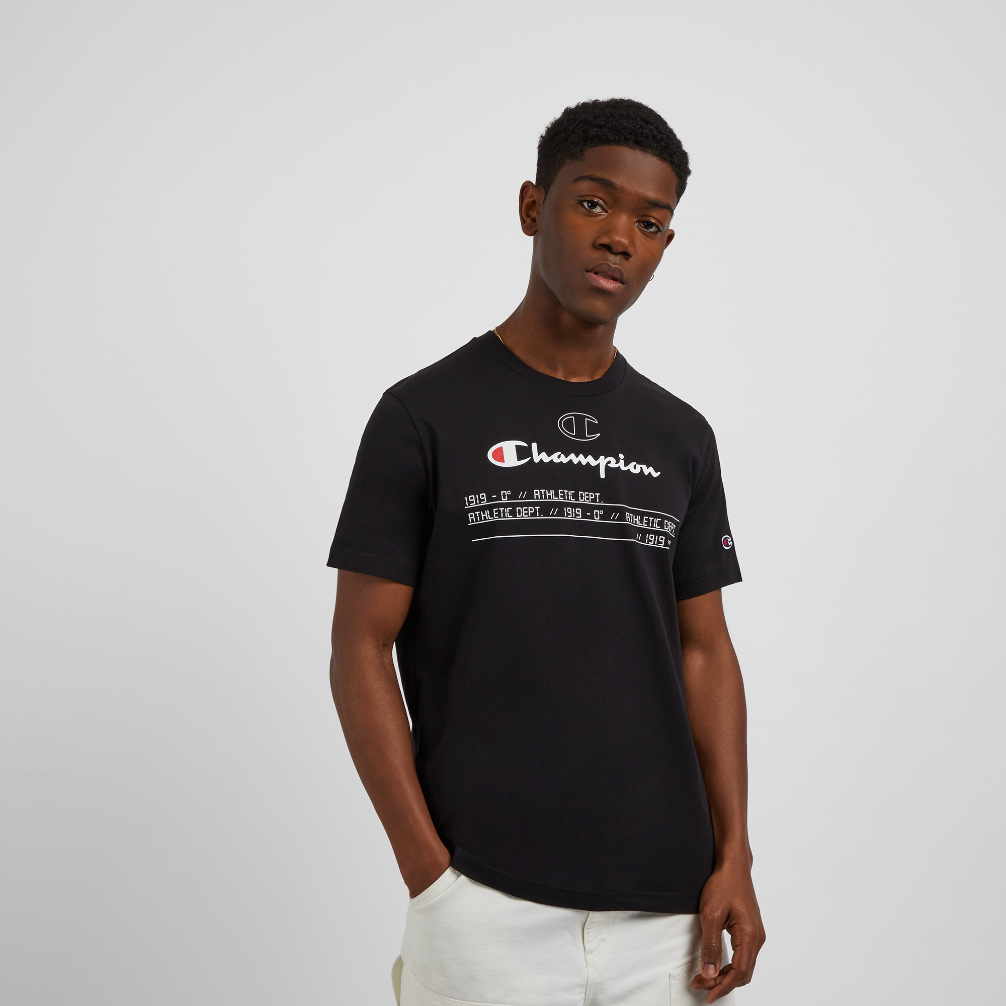 Tee Shirt Logo Lignes Txt Champion Noir / Blanc L Male