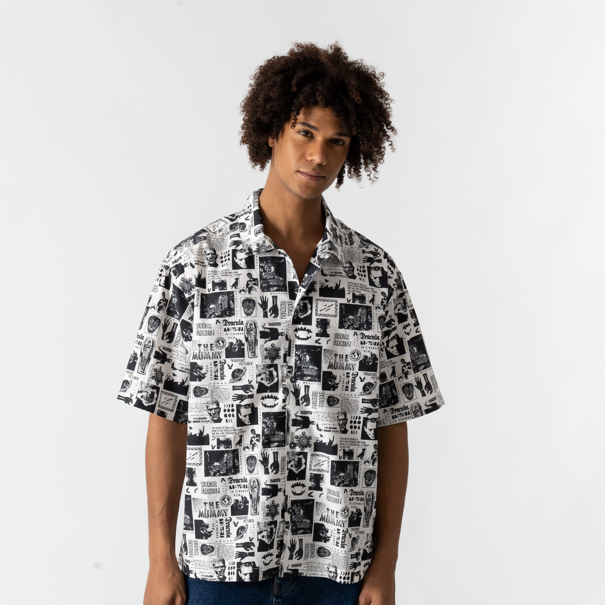 Shirt Ss Monsters Slouchy Aop Blanc/noir
