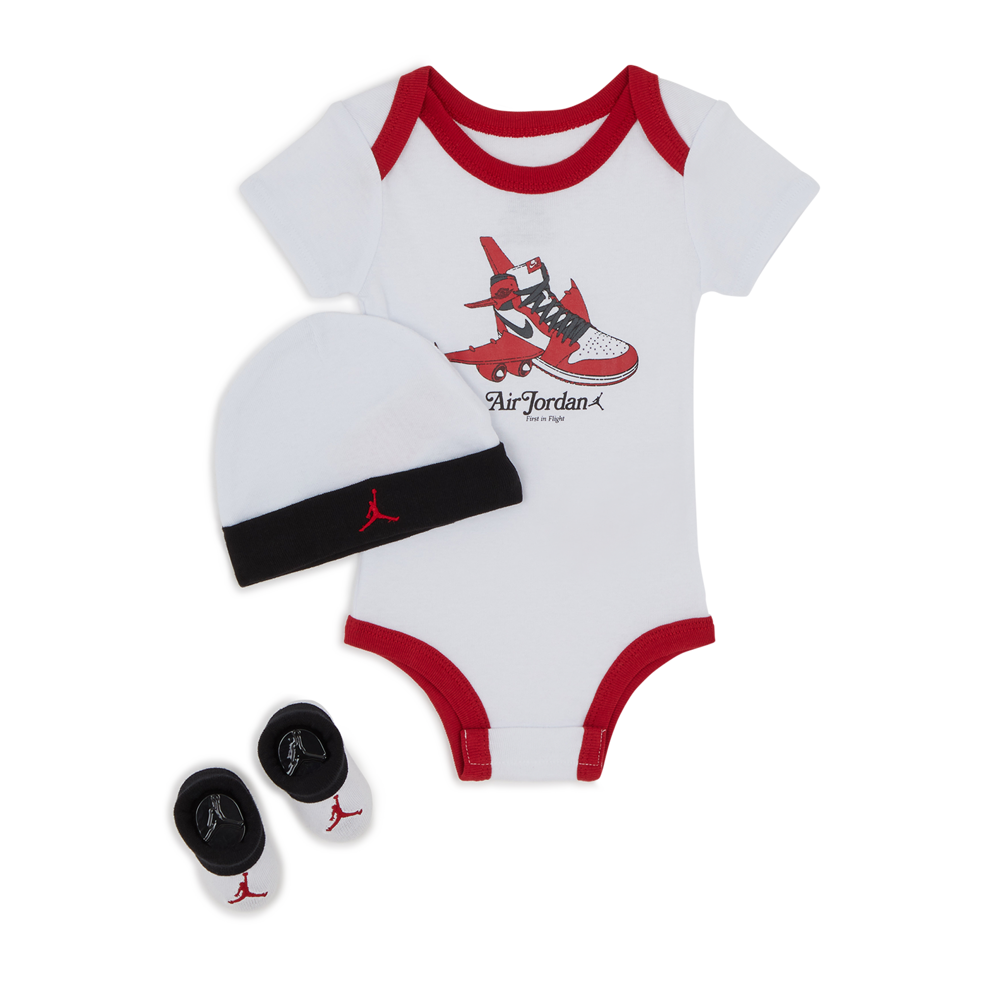 3 Pc Set Mc Aj1 Firstin Flight Jordan Blanc/rouge/noir S Unisex